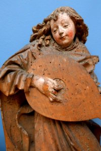 Angels playing viola and lute, view 2, probably Upper Rhine, c. 1490, linden wood - Bode-Museum - DSC03106