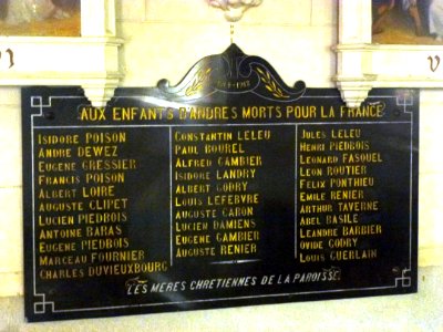 Andres (Pas-de-Calais) église, plaque monument aux morts