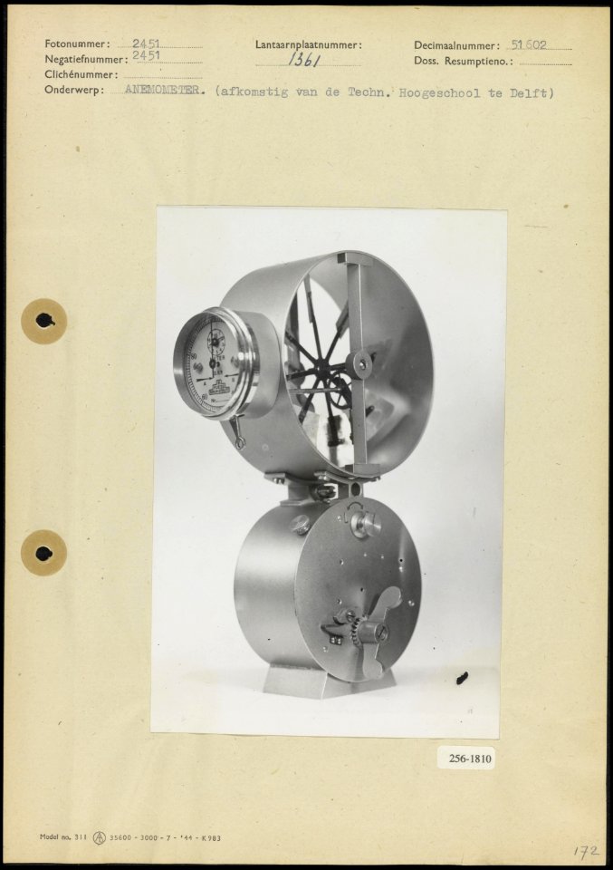 Anemometer, afkomstig van de Technische Hogeschool Delft, Bestanddeelnr 256-1810