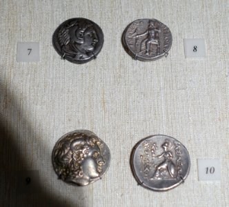 Alexander the Great (7,8), Alexander III, 336-323 BC, silver tetradrachm, Amphipolis mint, and Thrace (9,10), Lysimachos, 311-281 BC, silver tetradrachm - Princeton University Art Museum - DSC06883