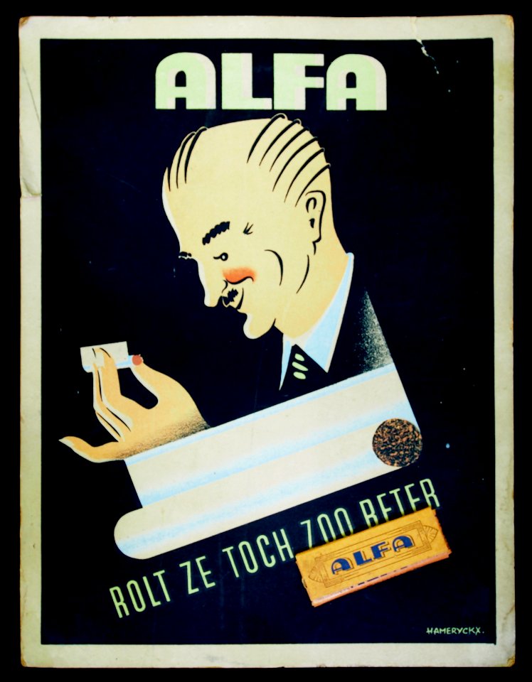 ALFA rolt ze toch zoo beter, kartonnen reklame bord