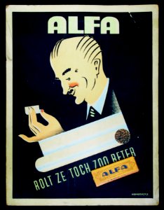 ALFA rolt ze toch zoo beter, kartonnen reklame bord