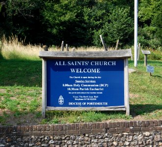 All Saints Church, Church Lane, East Meon (NHLE Code 1351116) (July 2019) (Signboard)