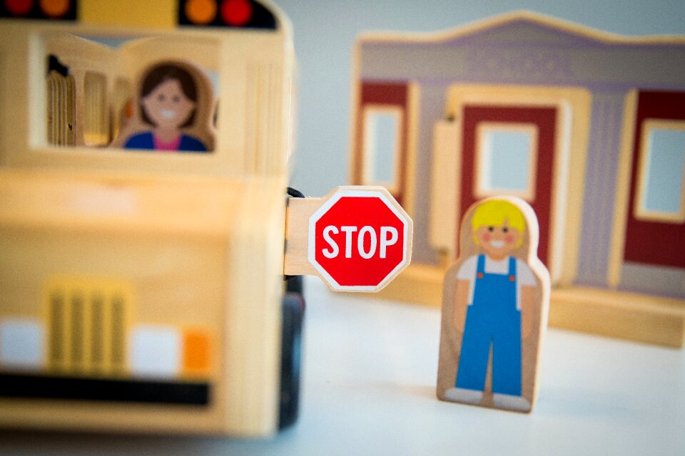 Stop sign bus stop children photo