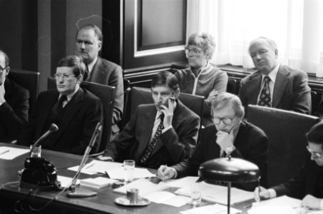 Algemene beschouwingen Eerste Kamer vlnr Wiegel, Van Agt , Andriessen (in , Bestanddeelnr 929-5720