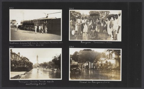 Albumblad met vier fotos. Linksboven de posttrein van Bombay naar Calcutta li, Bestanddeelnr 34 74