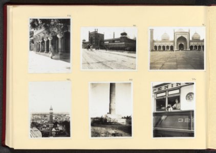 Albumblad met zes fotos. Linksboven Het mausoleum van de Moslim Soefi heilige , Bestanddeelnr 24 70