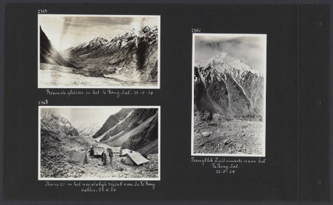 Albumblad met vier foto's van het uitzicht vanaf de Shelkar Chorten-gletsjer, Bestanddeelnr 32 80