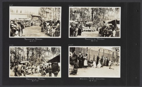 Albumblad met vier fotos. Linksboven, linksonder en rechtsboven kermis in Khot, Bestanddeelnr 34 16