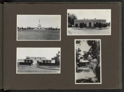 Albumblad met vier fotos. Linksboven gezicht op New delhi. Rechtsboven ambass, Bestanddeelnr 37 047