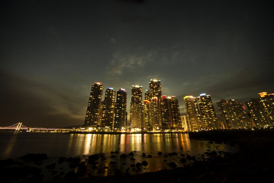 Night view city skyscraper