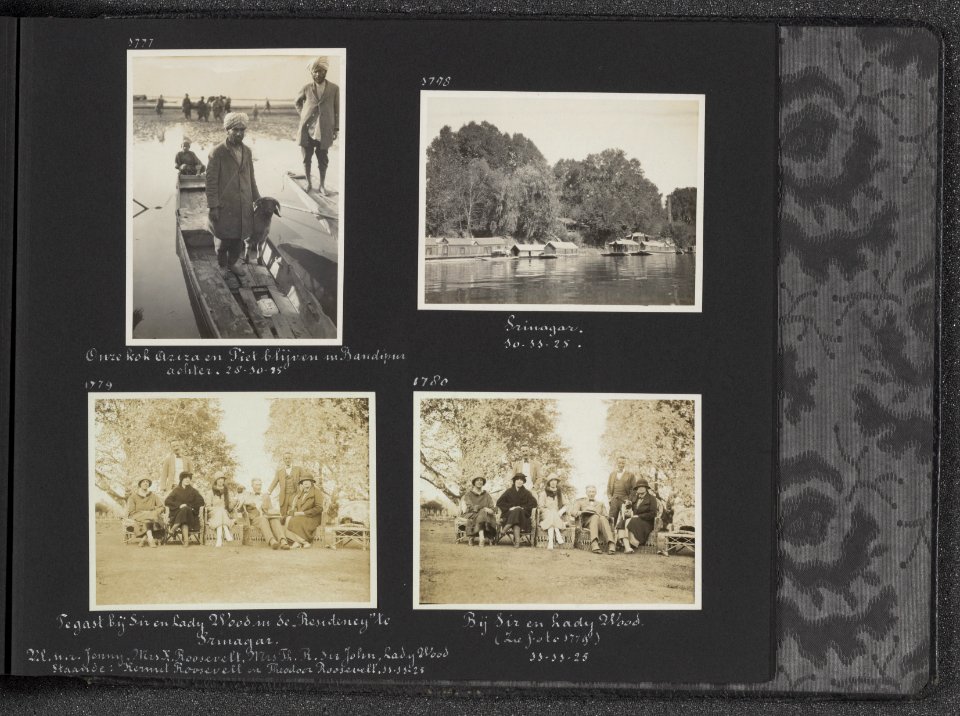 Albumblad met vier fotos. linksboven De kok Aziza en het schaap Piet bij het a, Bestanddeelnr 29 91