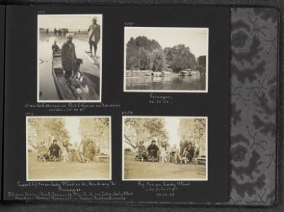 Albumblad met vier fotos. linksboven De kok Aziza en het schaap Piet bij het a, Bestanddeelnr 29 91