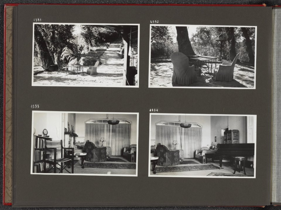 Albumblad met vier fotos. Linksboven de tuin bij Beverley in Simla. Rechtsbove, Bestanddeelnr 40 14