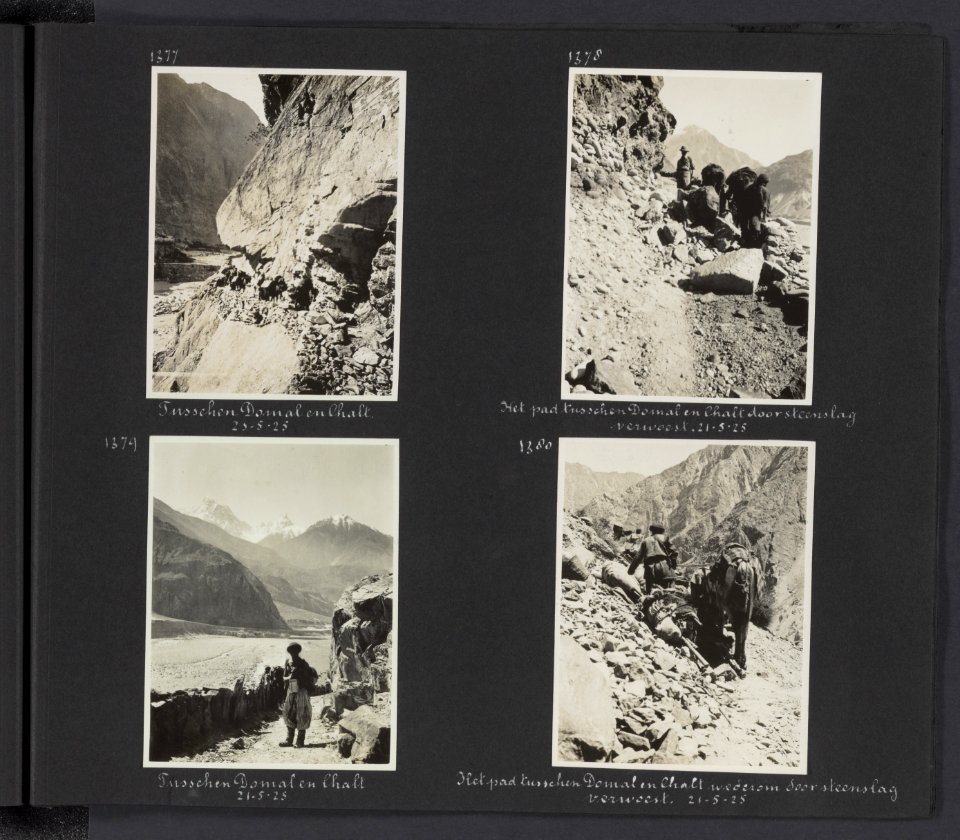 Albumblad met vier fotos. Linksboven het pad tusen Domal en Chalt. Rechtsboven, Bestanddeelnr 27 91