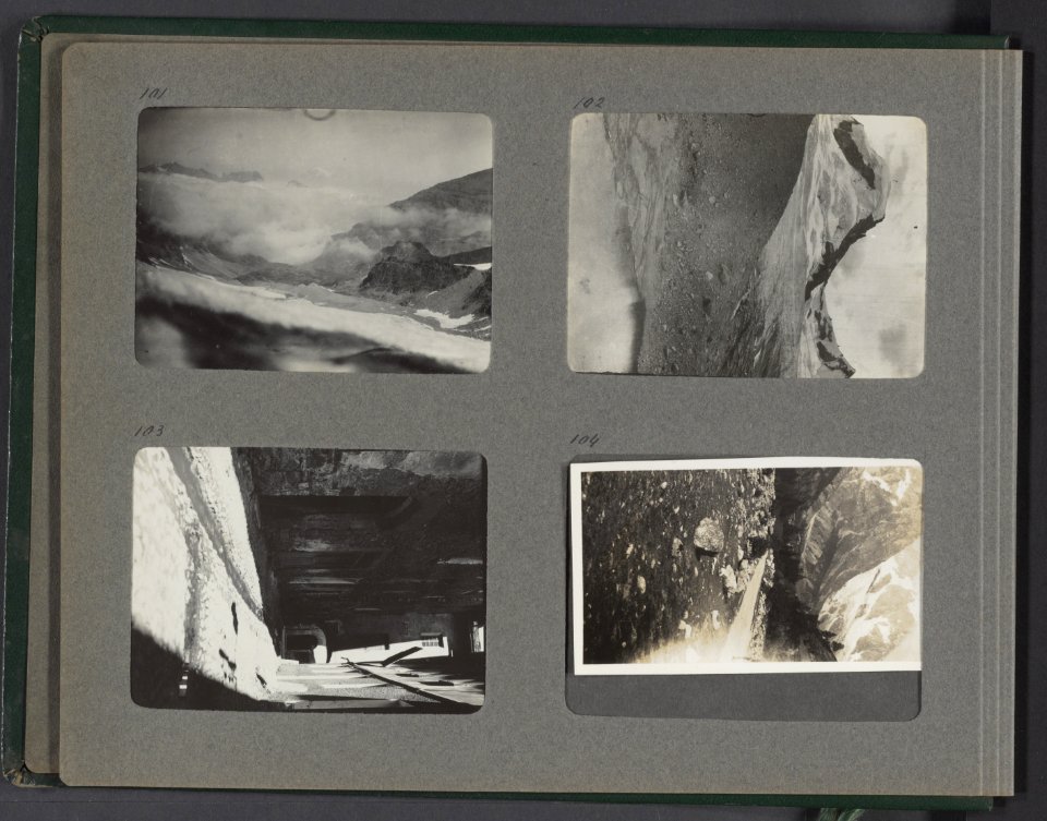 Albumblad met vier foto's. Linksboven uitzicht in de Alpen (Gran Paradiso-gebied), Bestanddeelnr 21 04
