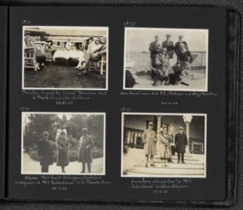 Albumblad met vier fotos. Linksboven het echtpaar Visser met de Nederlandse ko, Bestanddeelnr 30 19