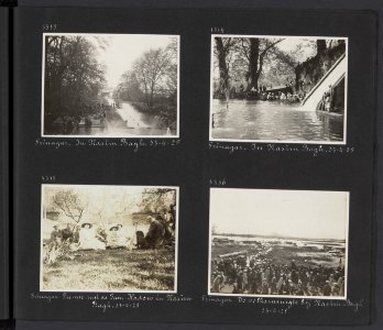 Albumblad met vier fotos. Linksboven feest in de tuin Masim Bagh in Srinagar. , Bestanddeelnr 27 59