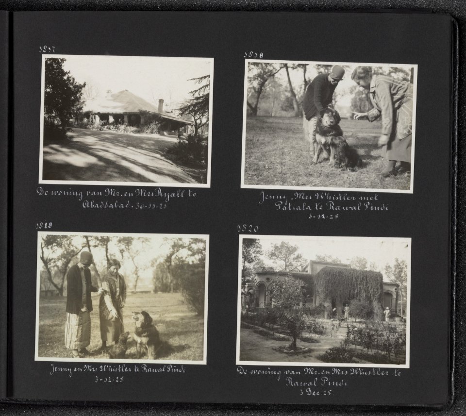 Albumblad met vier fotos. Linksboven de woning van mr. en mrs. Ryall te Abadda, Bestanddeelnr 30 09