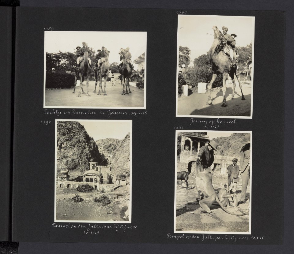 Albumblad met vier fotos. Linksboven uitzicht vanuit de woning van Sir en Lady, Bestanddeelnr 26 97