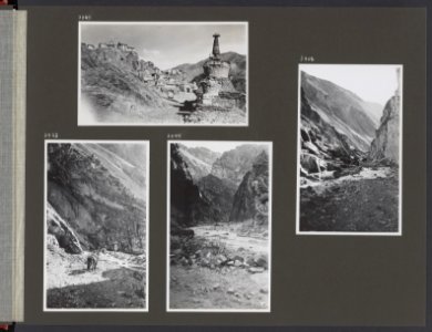 Albumblad met vier fotos. Linksboven de stad Leh in Ladakh. Rechts op de voorg, Bestanddeelnr 38 13