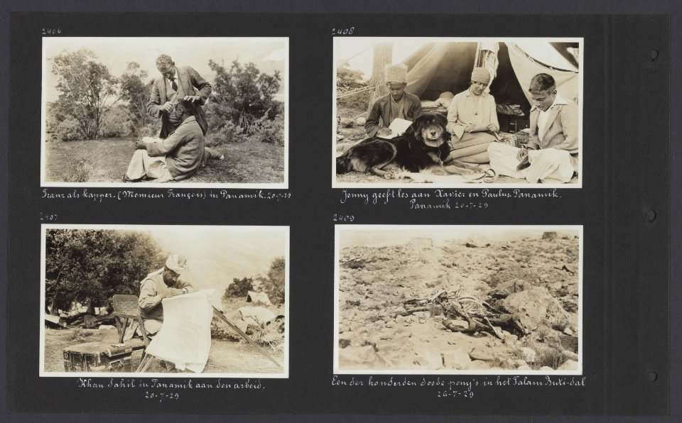 Albumblad met vier fotos. Linksboven Franz Lochmatter (Monsieur François) fu, Bestanddeelnr 32 092