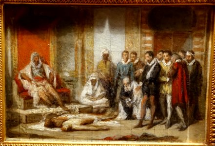 Alcader-Kibir recognizing King Sebastiao's dead body, by Caetano Moreira da Costa Lima, oil on cardboard - Museu Nacional de Soares dos Reis - Porto, Portugal - DSC00712