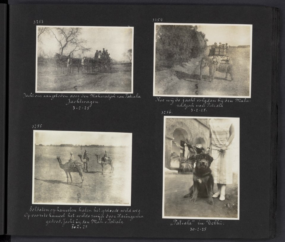 Albumblad met vier fotos. Linksboven wagen t.b.v. de jacht ter beschikking ges, Bestanddeelnr 27 29