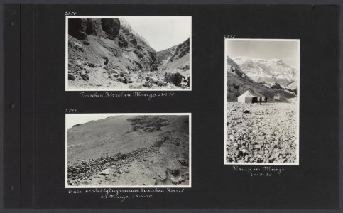 Albumblad met drie fotos. Linksboven dal tussen Kizzel en Murgo. Linksonder e, Bestanddeelnr 34 41