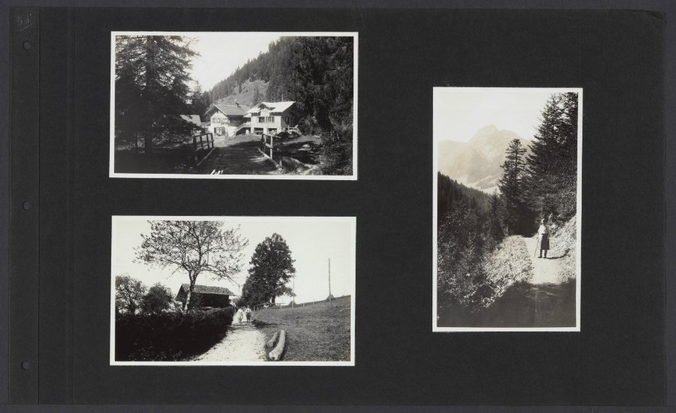 Albumblad met drie foto's gemaakt in Zwitserland of Oostenrijk, Bestanddeelnr 35 69