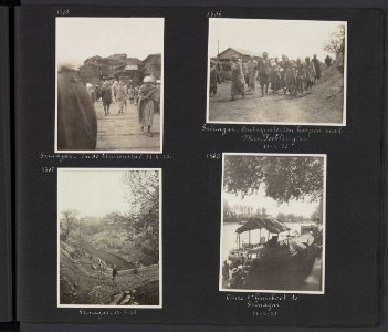 Albumblad met vier fotos. Linksboven in de binnenstad van Srinagar. Rechtsbove, Bestanddeelnr 27 55