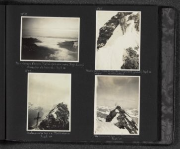 Albumblad met vier fotos. Linksboven nevelmeer boven Italië gezien vanaf Rifug, Bestanddeelnr 30 49