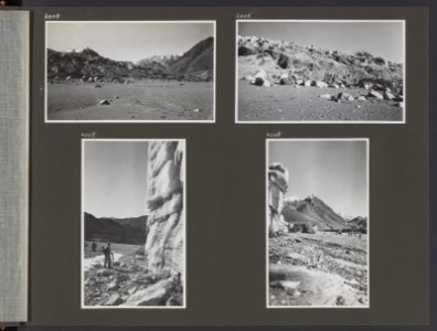 Albumblad met vier fotos. linksboven Kamp in de bovenloop van het Shyok-dal. r, Bestanddeelnr 38 29