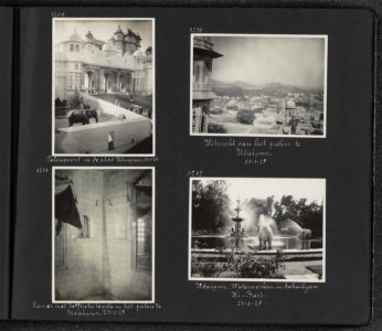Albumblad met vier fotos. Linksboven paleispoort te Udaipur. Rechtsboven uitz, Bestanddeelnr 27 07