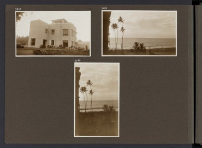 Albumblad met drie fotos. Linksboven grote woning of ambassade. Rechtsboven …, Bestanddeelnr 36 24