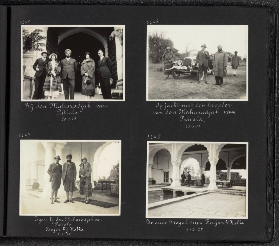 Albumblad met vier fotos. Linksboven ontvangst bij de Maharaja van Patiala, v., Bestanddeelnr 27 25