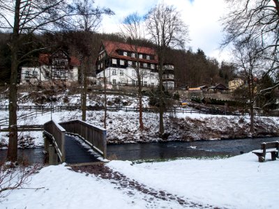 Altenbrak Otto-Bruecke mit Pension Jodlermeister