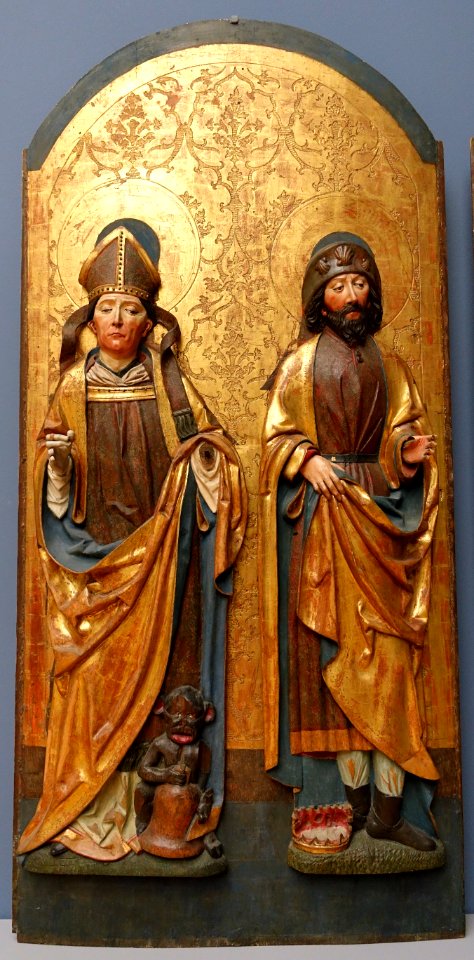 Altar wings with Saints Theodule, Jodoc, Catherine, and Barbara, by Ivo Striegel, 1 of 2, 1430-1516, wood - Bode-Museum - DSC03116