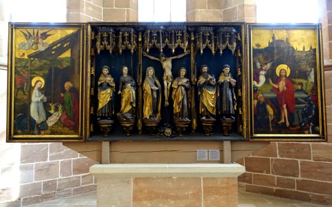 Altar from the Dominican St. Catherine's Church, Nuremberg, before 1468, wood, polychrome, gilt, view 1 - Germanisches Nationalmuseum - Nuremberg, Germany - DSC02815