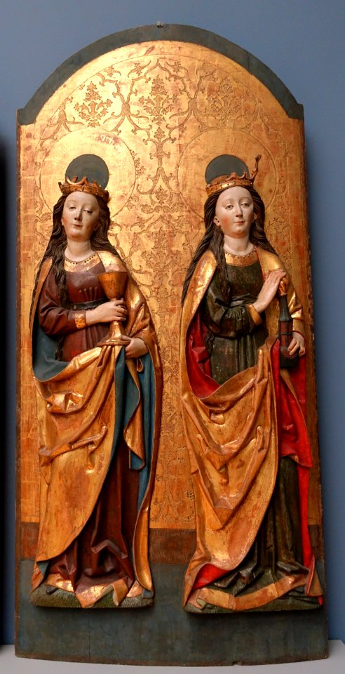 Altar wings with Saints Theodule, Jodoc, Catherine, and Barbara, by Ivo Striegel, 2 of 2, 1430-1516, wood - Bode-Museum - DSC03117
