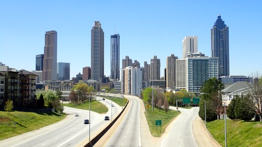 Freeway skyscrapers cityscape