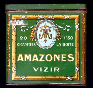 Amazones Vizir cigarettes tin, front