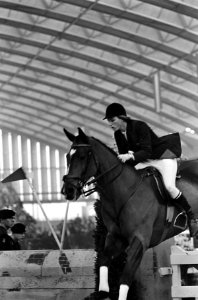 Amazone Westwood tijdens een sprong op paard The Mavericks, Bestanddeelnr 918-3577