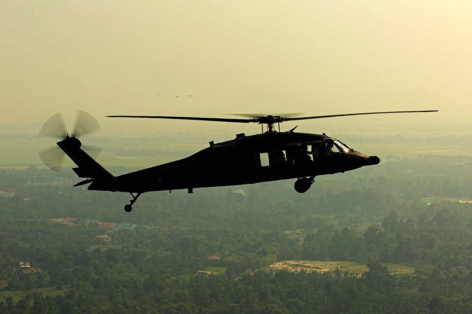 Flying helicopter propeller