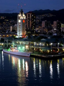 Aloha Tower from ship at night photo
