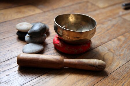 Tibetan bowl meditation pebble photo
