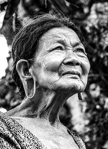 Black and white elderly wrinkled