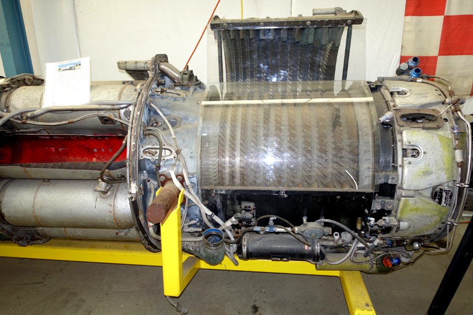 Allison J35 Turbojet, designed by General Electric, detail - Oregon Air and Space Museum - Eugene, Oregon - DSC09745