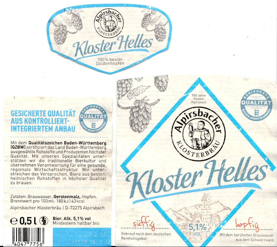 Alpirsbacher Klosterbräu - Kloster Helles 2020