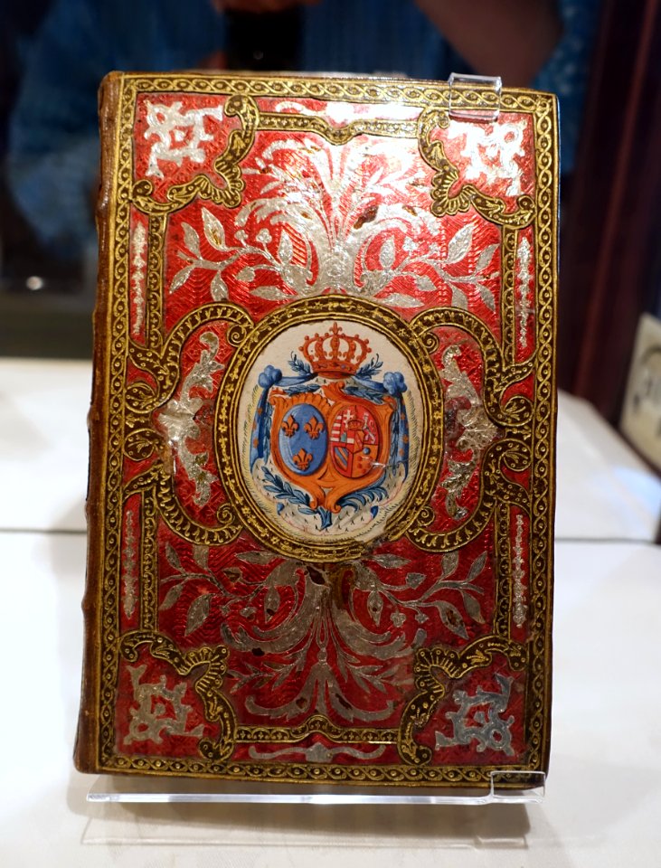 Almanach royal, annee MDCCLXXVIII, Paris, Le Breton, 1777, owned by Marie-Antoinette whose arms adorn the cover - Waddesdon Manor - Buckinghamshire, England - DSC07716